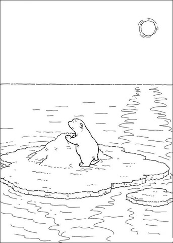 Little Polar Bear Is Looking St The Sky  Coloring Page